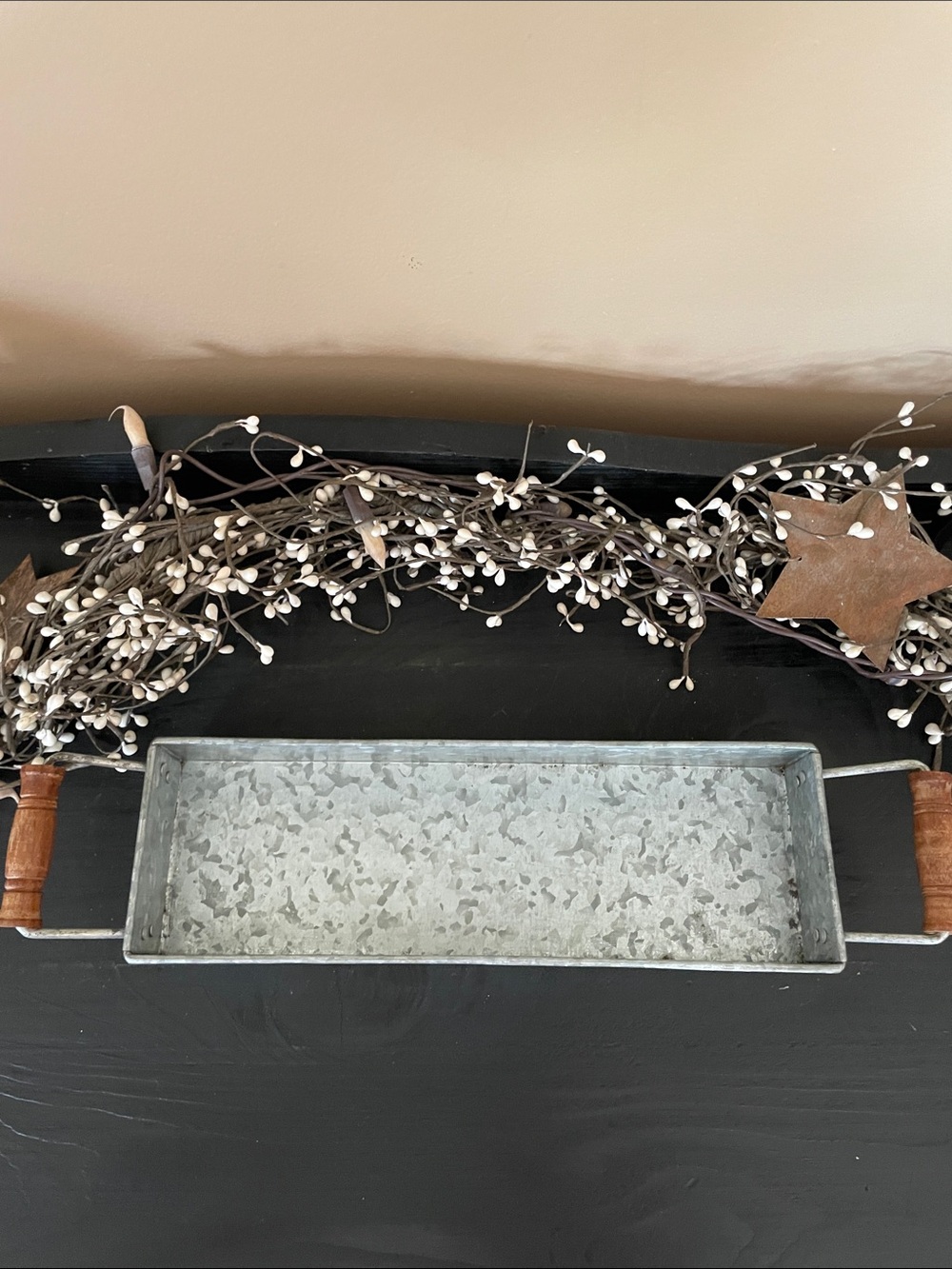 Pottery Barn Galvanized Metal Tray with Wood Handles - 3.75”x11”or 15” to Handle
